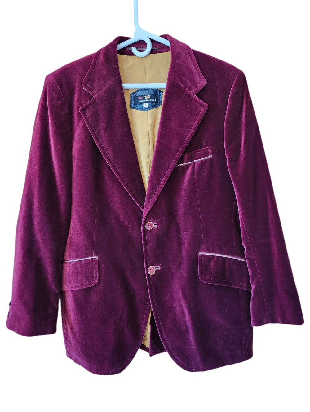 Vintage Cortefiel Men's Burgundy Velvet Smoking Jacket Blazer. Sz. 42